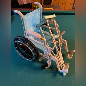 Kids Toy Wheelchair and Crutches Set for 18” dolls- Blue and Black